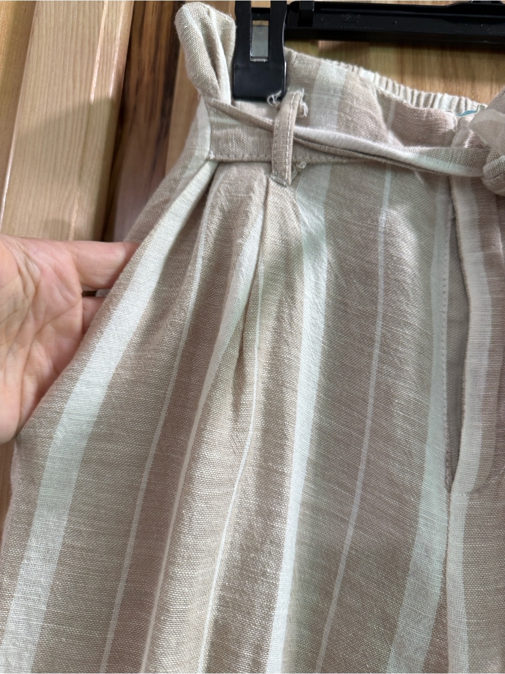 Striped Paperbag Waist Wide Leg Pants in Light Beige - Picture 5 of 11